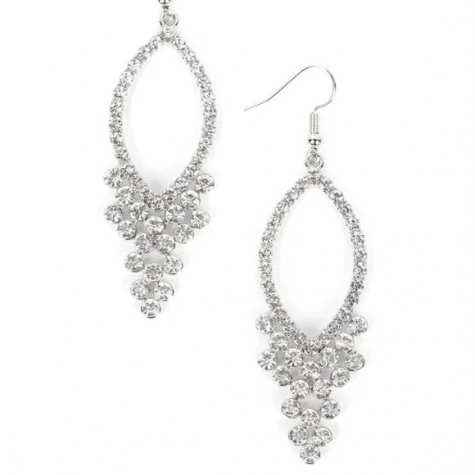 Glowing off the Deep End - White Rhinestone Silver Earrings